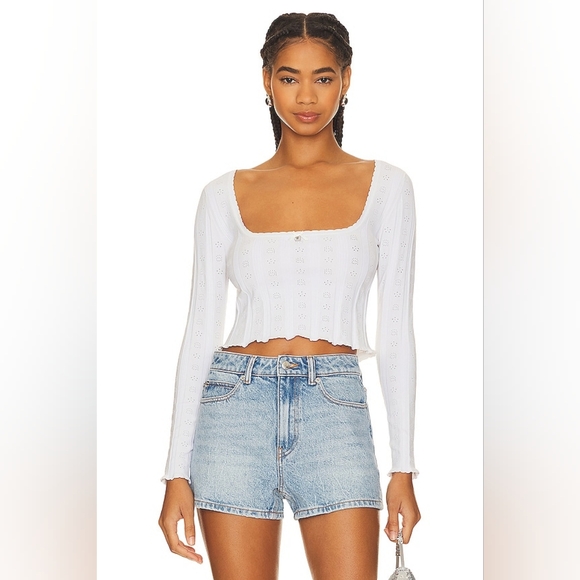 15. NWOT ALEXANDER WANG LOGO SCOOP LONG SLEEVE PULLOVER IN SOFT WHITE - Picture 1 of 10